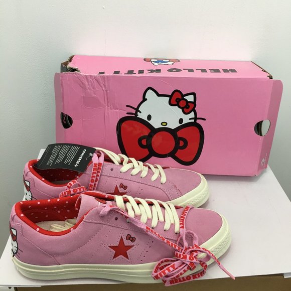 Converse One Star Ox Hello Kitty Pink Red Egret Suede Womens 10